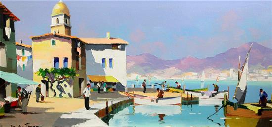 Cecil Rochfort DOyly John (1906-1993) St Tropez, French Riviera, part of the Old Port 13 x 27in.